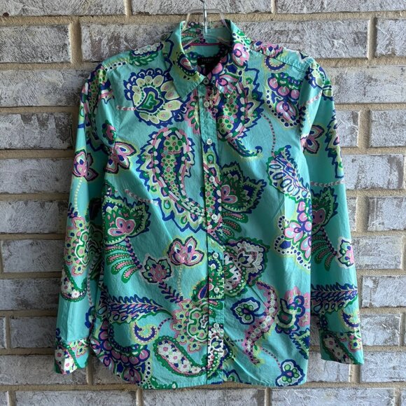 Talbots Long Sleeve Button Up Colorful Paisley Cotton Shirt Size XS Petite - Picture 1 of 9